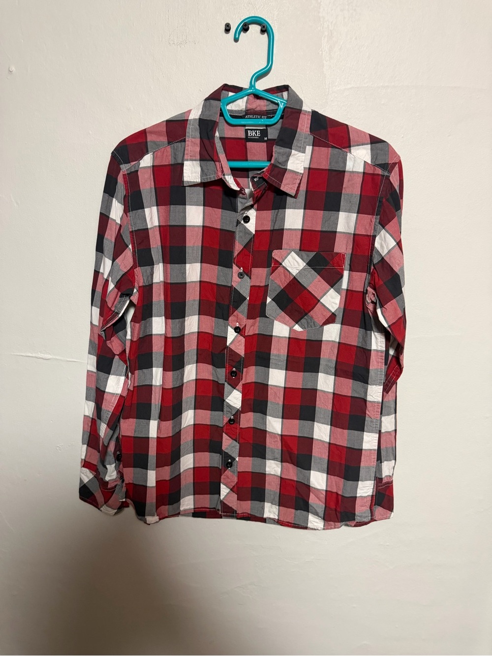 BKE Red, Black & White Plaid Button-Down Shirt